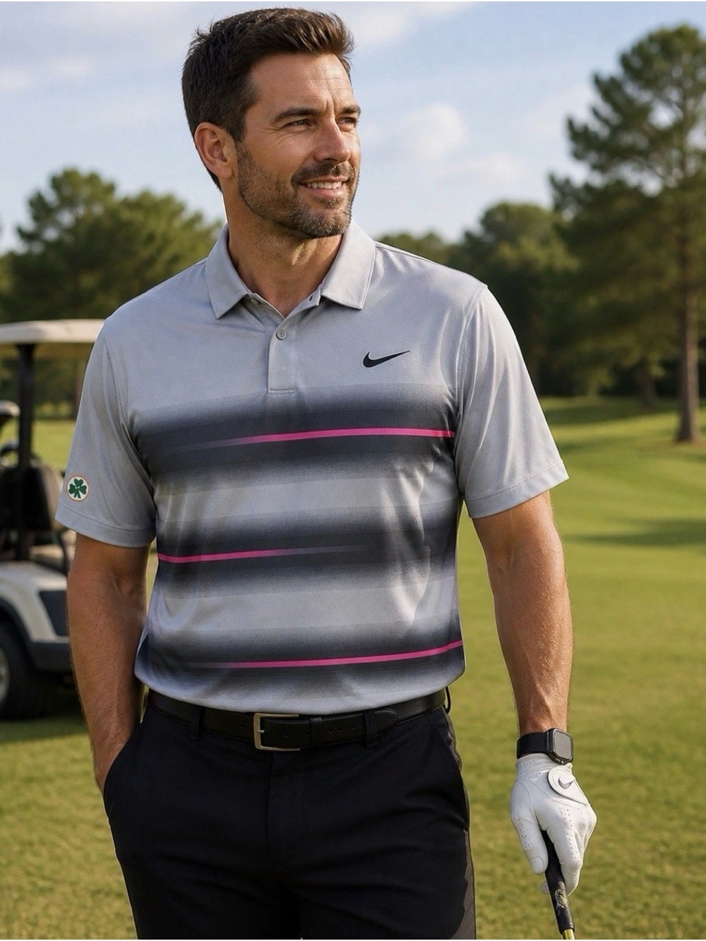 Nike Tiger Woods TW Relentless Pursuit Shamrock Golf Vapor Polo Gray Pink XL NWT